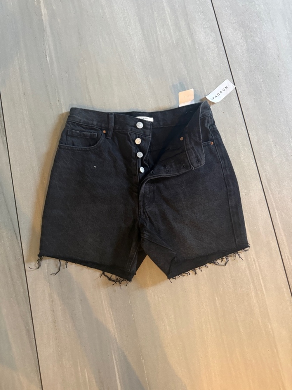 PacSun Black High-Rise Button-Fly Frayed Denim Shorts